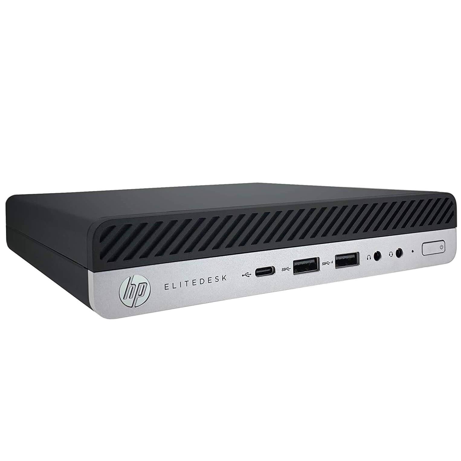 Angle. HP - HP EliteDesk 800G5 Mini PC, Intel Core i5-9500T up to 3.7GHz, 16GB DDR4 RAM, 256GB SSD, WiFi6, Keyboard&Mouse, Win11Pro - Black.