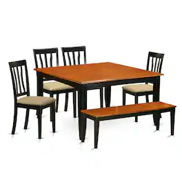 East West Furniture - PFAN6-BCH-C 6-PC Kitchen table set with bench-Kitchen Tables and 4 Dining Chairs Plus bench - Black & Cherry