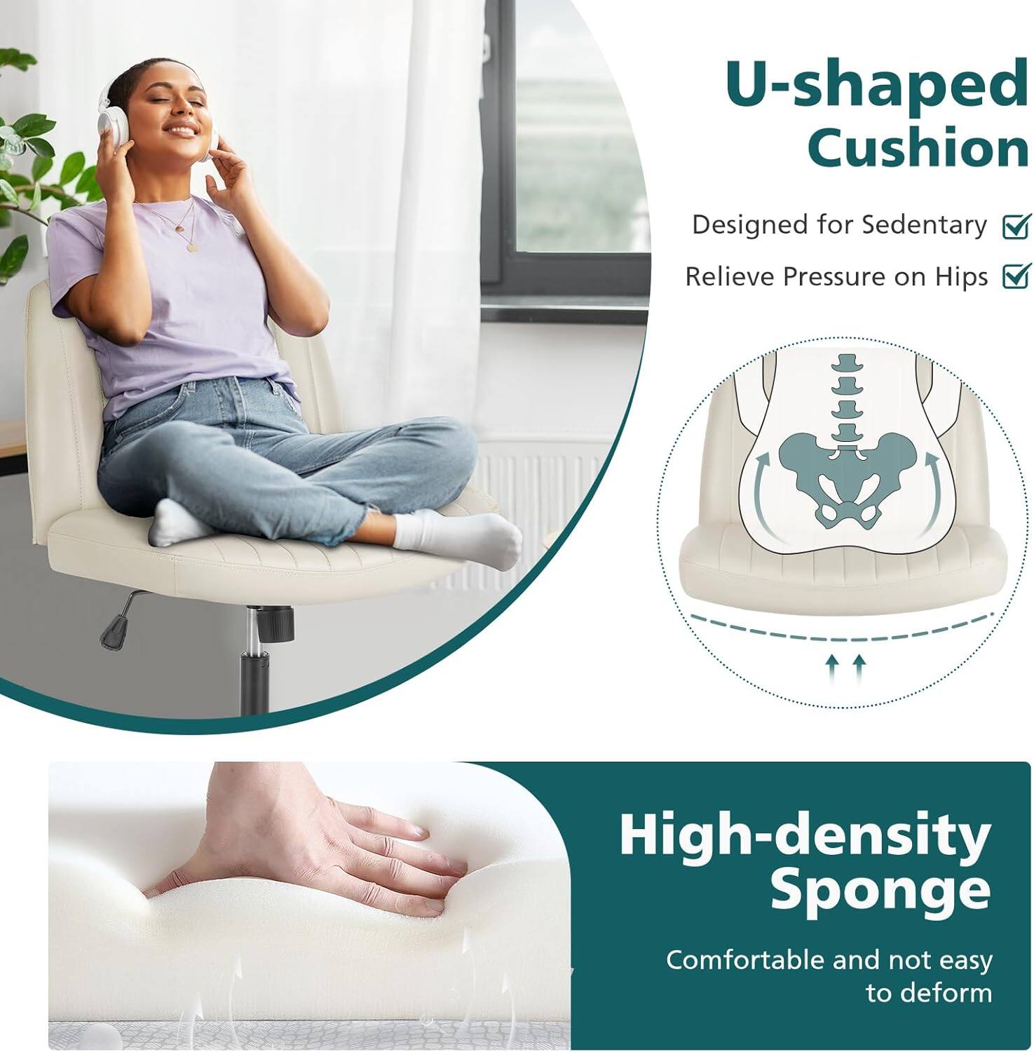 U-shaped Cushion  
Designed for Sedentary  
Relieve Pressure on Hips  

High-density Sponge  
Comfortable and not easy to deform