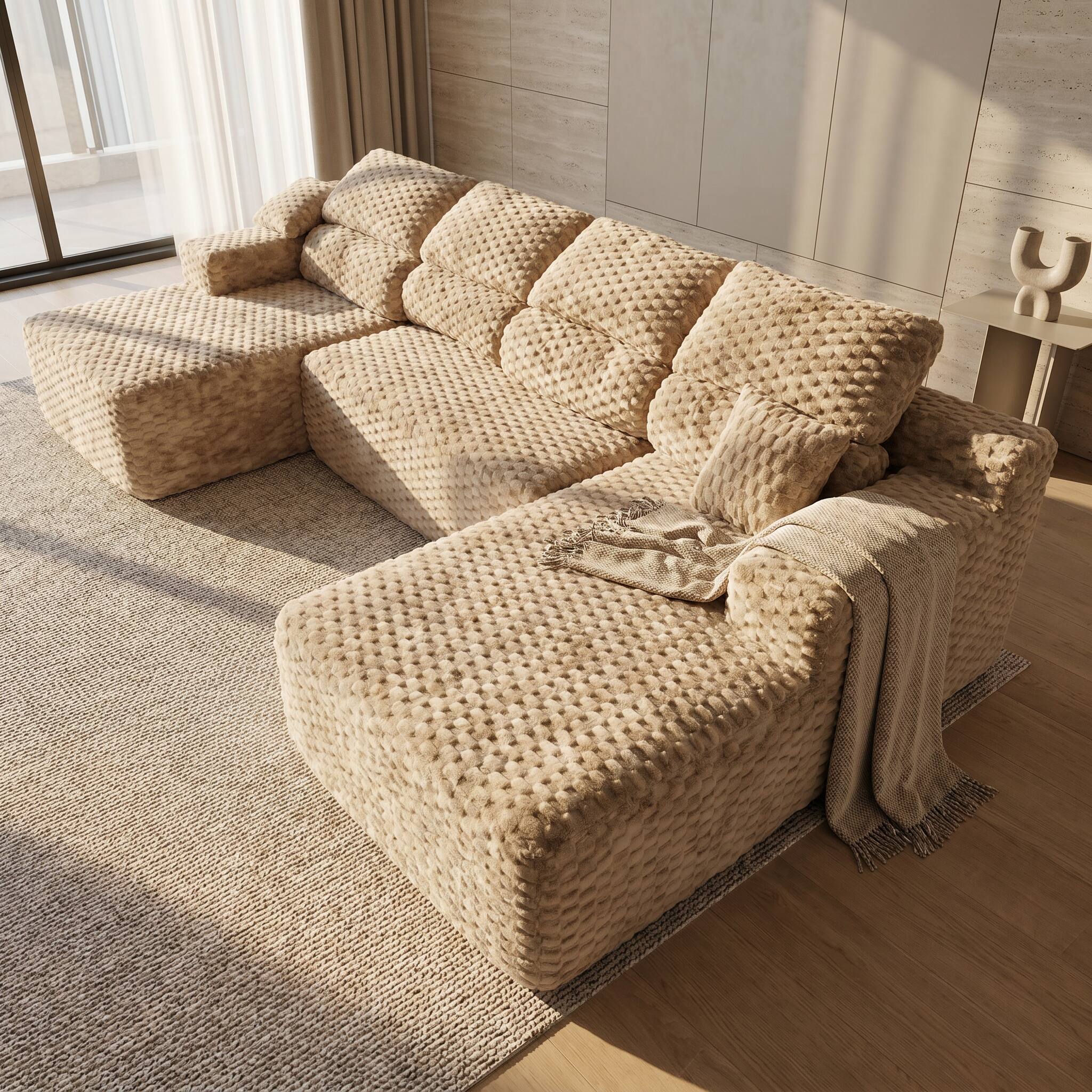Alt View 1. Famapy - 135" Width Compressed Sectional Sofa No Assembly High-Density Foam, Pet-Friendly 3-Color Choice for Living Room - Beige.