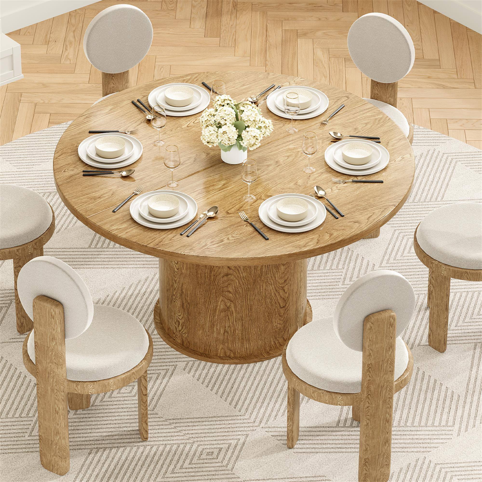 Alt View 3. Boyel Living - 43" Round Dining Table for 4 People Dining Table with Wood Top and Metal Pedestal Base Easy Assembly - Walnut.
