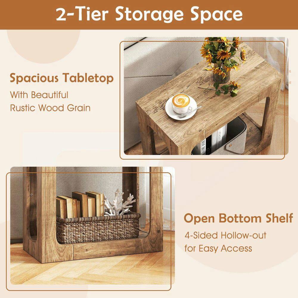 2-Tier Storage Space

Spacious Tabletop
With Beautiful Rustic Wood Grain

Open Bottom Shelf
4-Sided Hollow-out for Easy Access