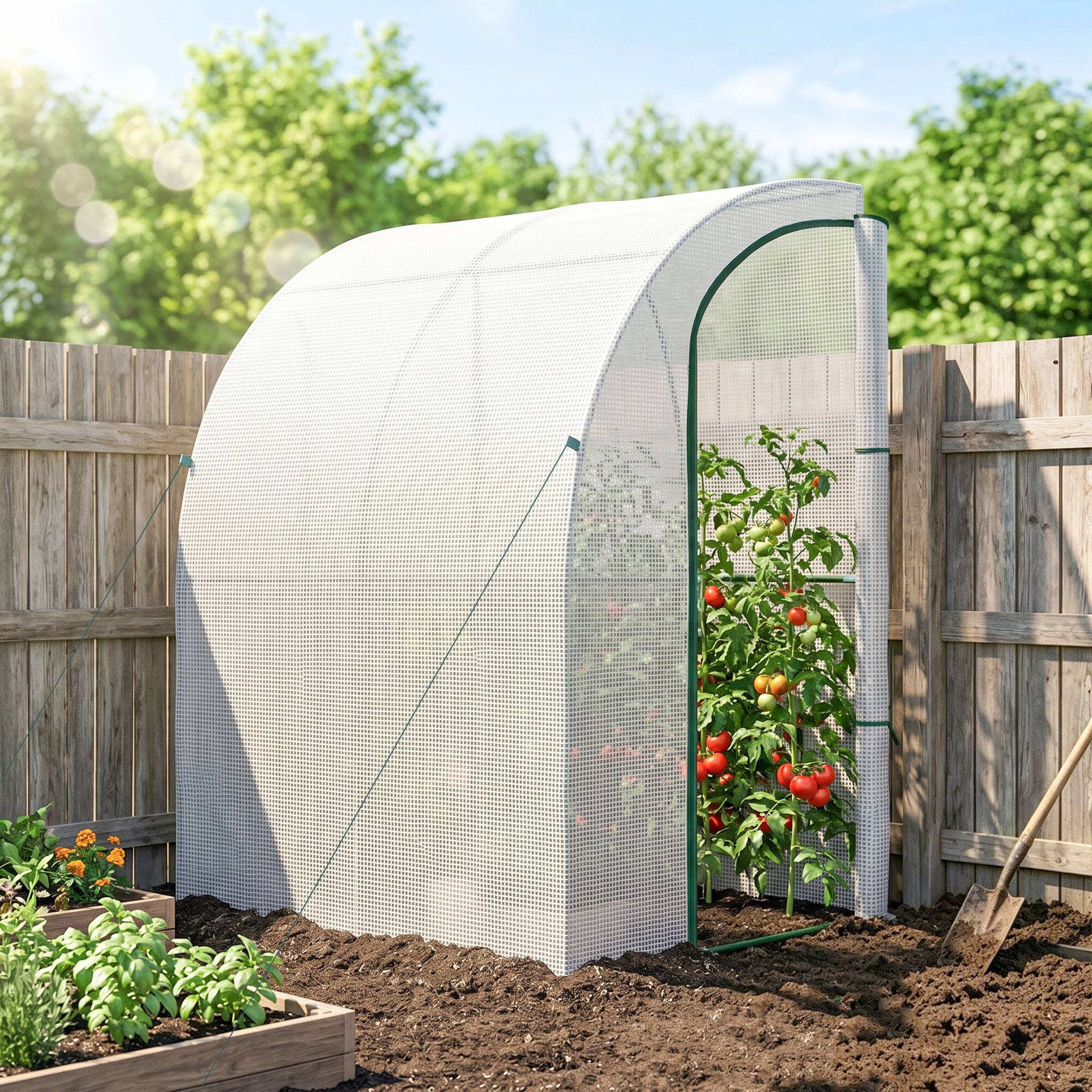 Alt View 7. Outsunny - x 4' x 7' Outdoor Lean to Greenhouse, Walk-In Green House Plant Nursery with Roll-up Window.