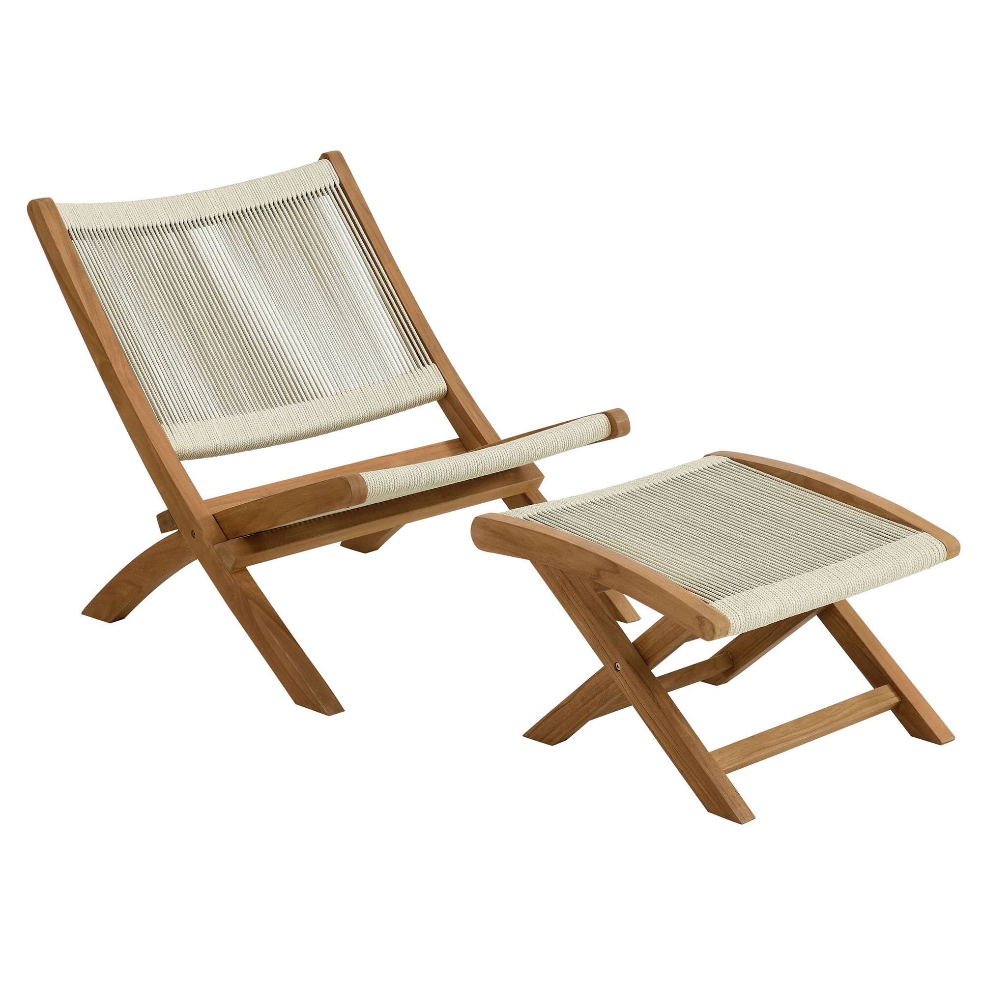 Left. Modway - Vienna 2-Piece Outdoor Patio Teak and Rope Folding Accent Lounge Chair and Ottoman Set by Modway - Natural Natural.