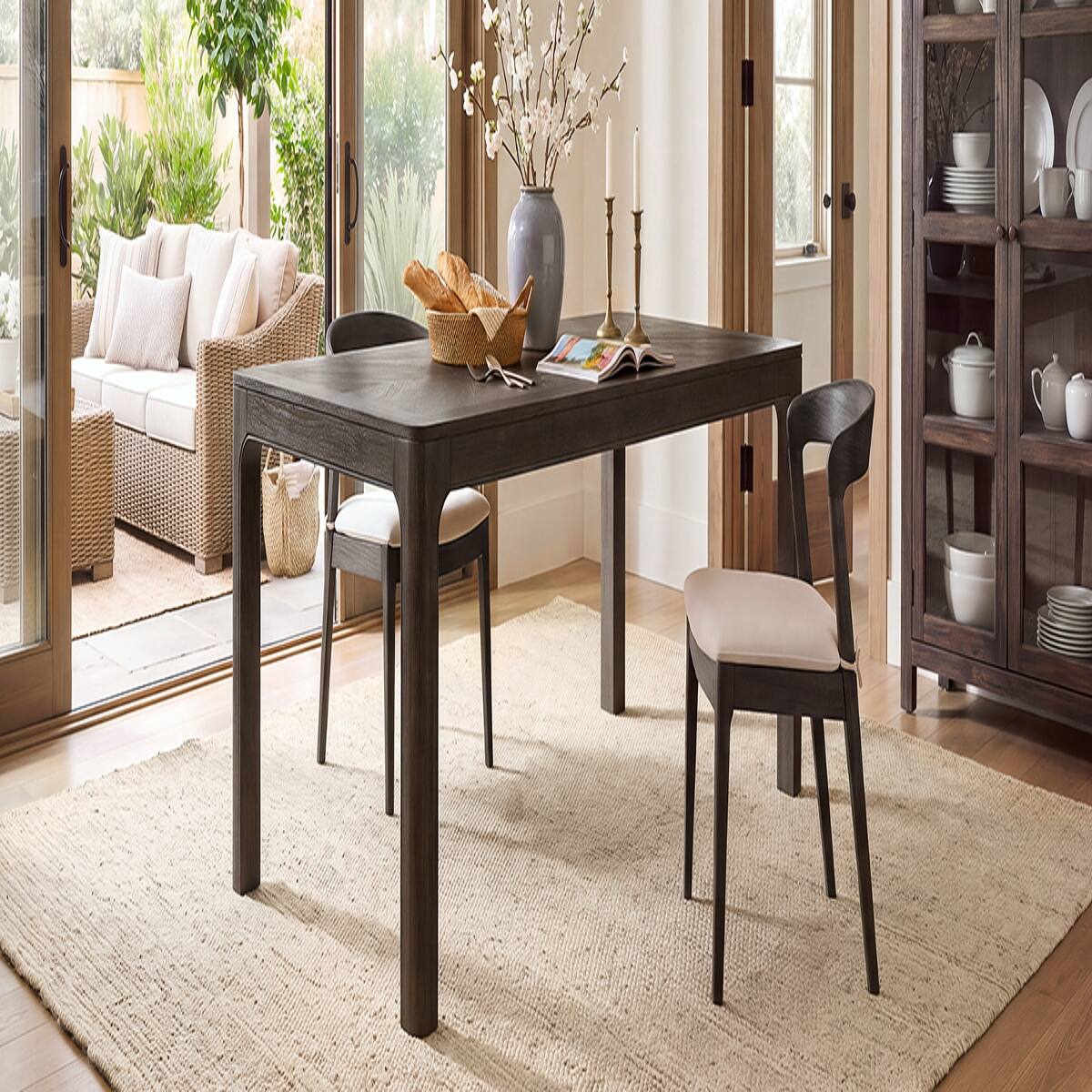 Loheer Rectangular Dining Table, Oak Veneer Parquet Style Top, Rounded ...