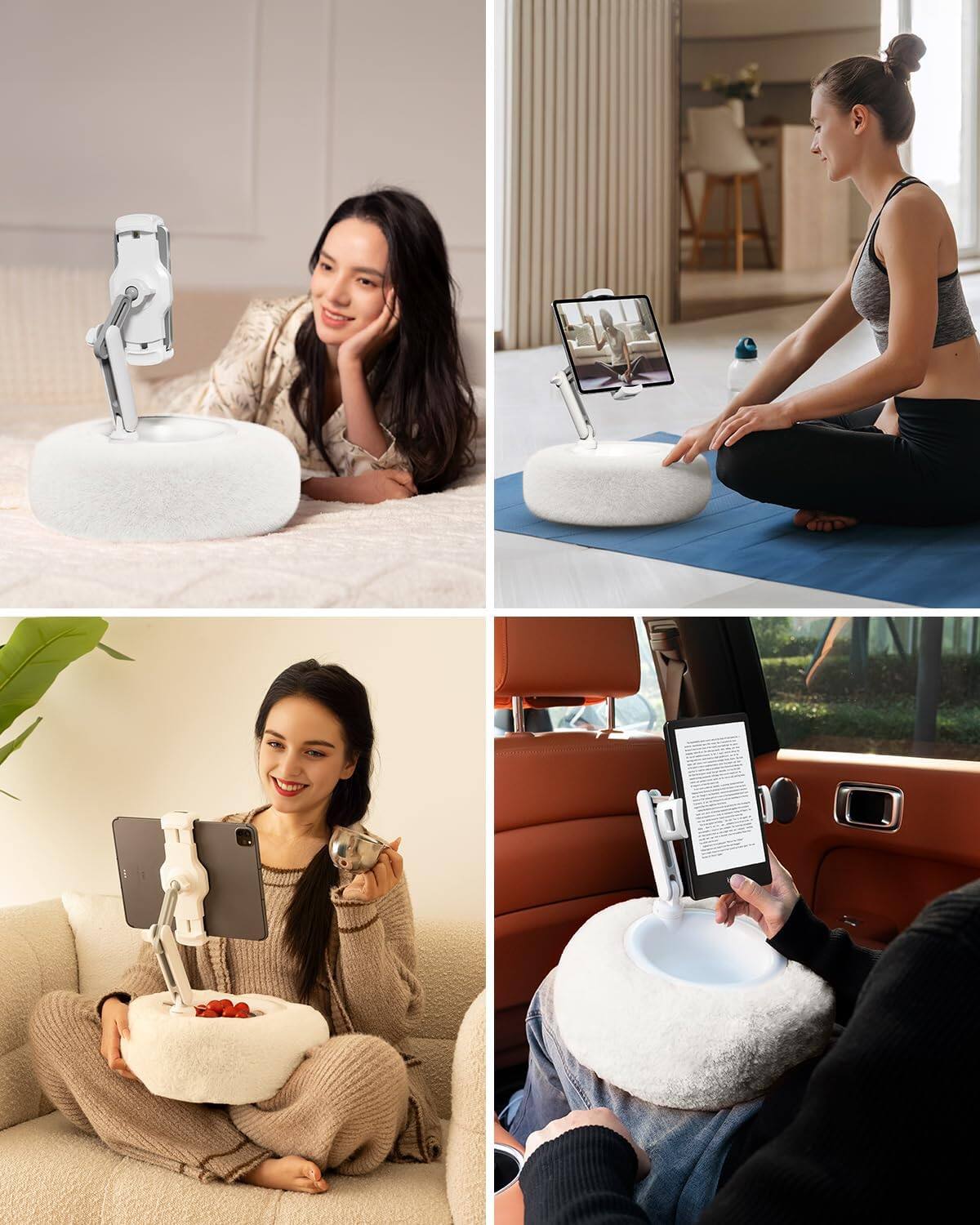 Alt View 3. FINEAK - 360° Adjustable Tablet Pillow Stand with Detachable Bowl - White.