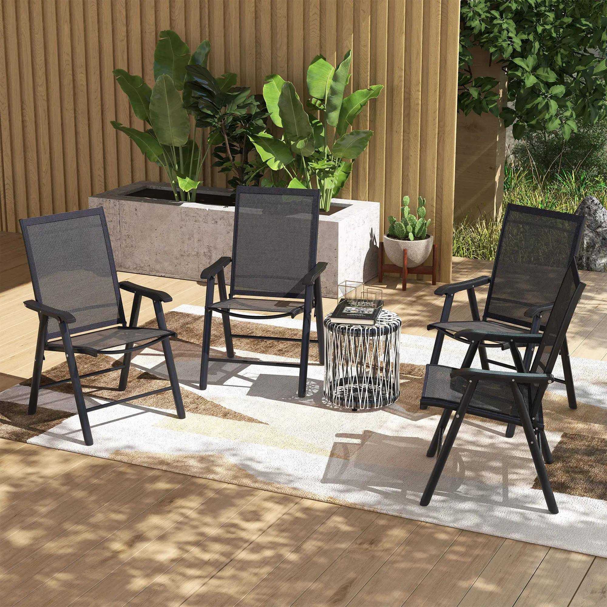 Left. Resenkos - Resenkos 4-Pack Folding Chairs, Sturdy Metal Armrest Dining Seats, Perfect for Outdoor Patios & Gardens,Black - Black.