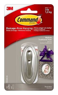 Command - Medium Hook, 3lb., (17051BN-ES) - Brushed Nickel