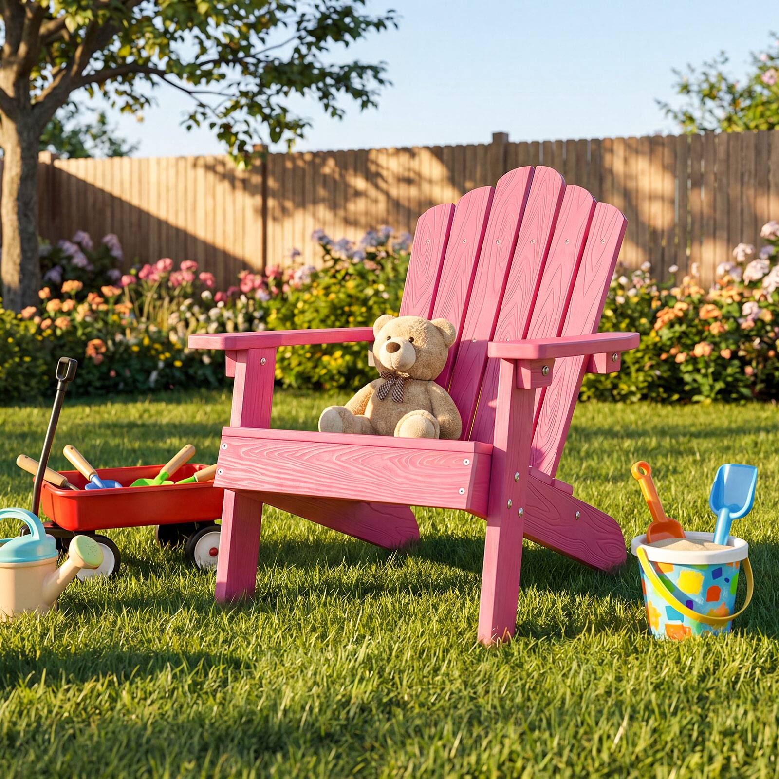 Alt View 1. Costway - Costway Kids Adirondack Chair, All-weather Outdoor Chair for Kids with Tilted High Backrest - Pink.