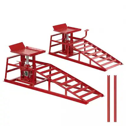 Front. Ropilly - Ropilly 5 Ton Hydraulic Car Ramps Truck Service Lifts with Pedal Red 2 Pack.