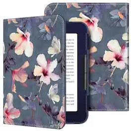 Stock Preferred - Case for Nook GlowLight 4 2021/GlowLight 4e 2022 Vegan Leather Folio Cover - Blooming Hibiscus