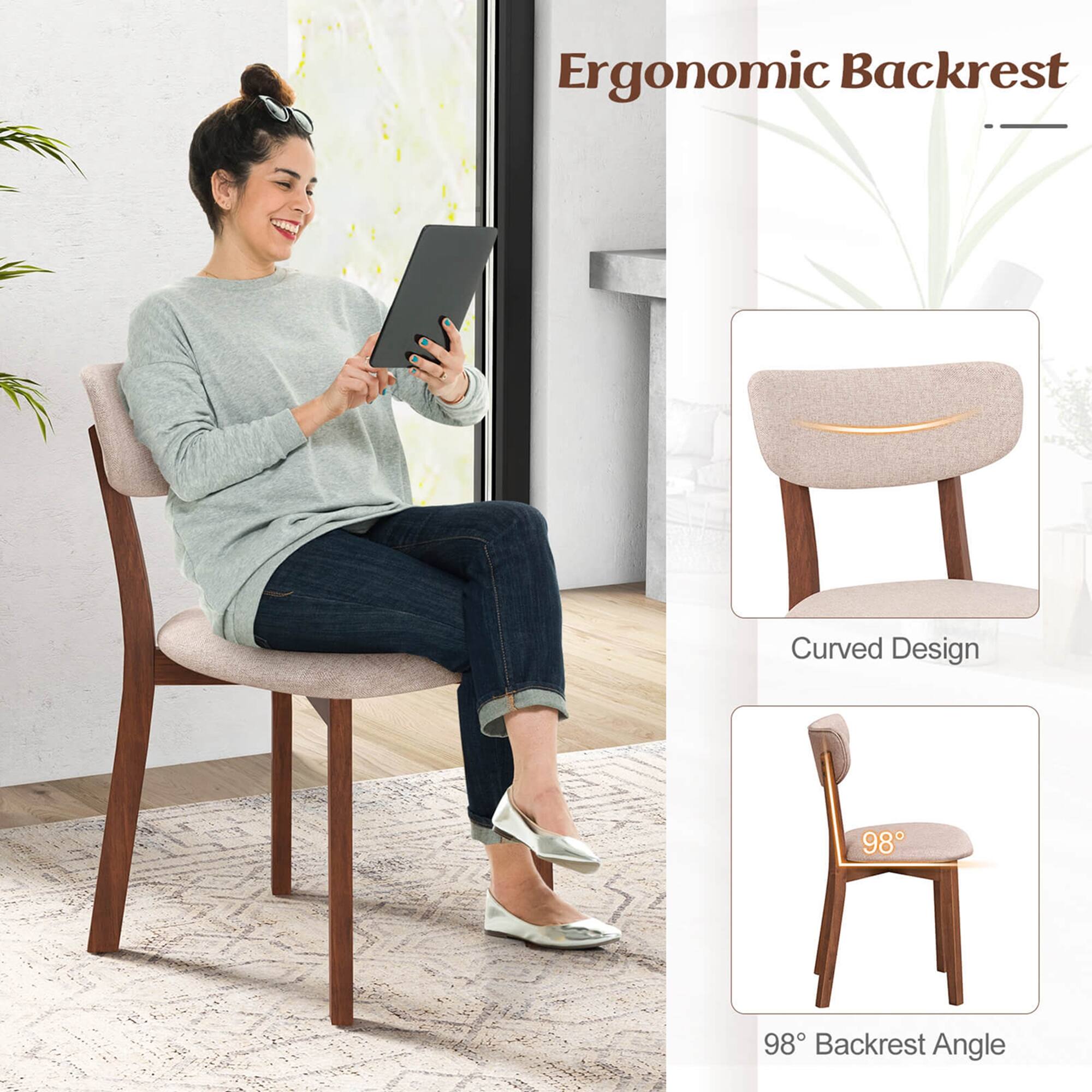 Ergonomic Backrest, Curved Design, 98° Backrest Angle