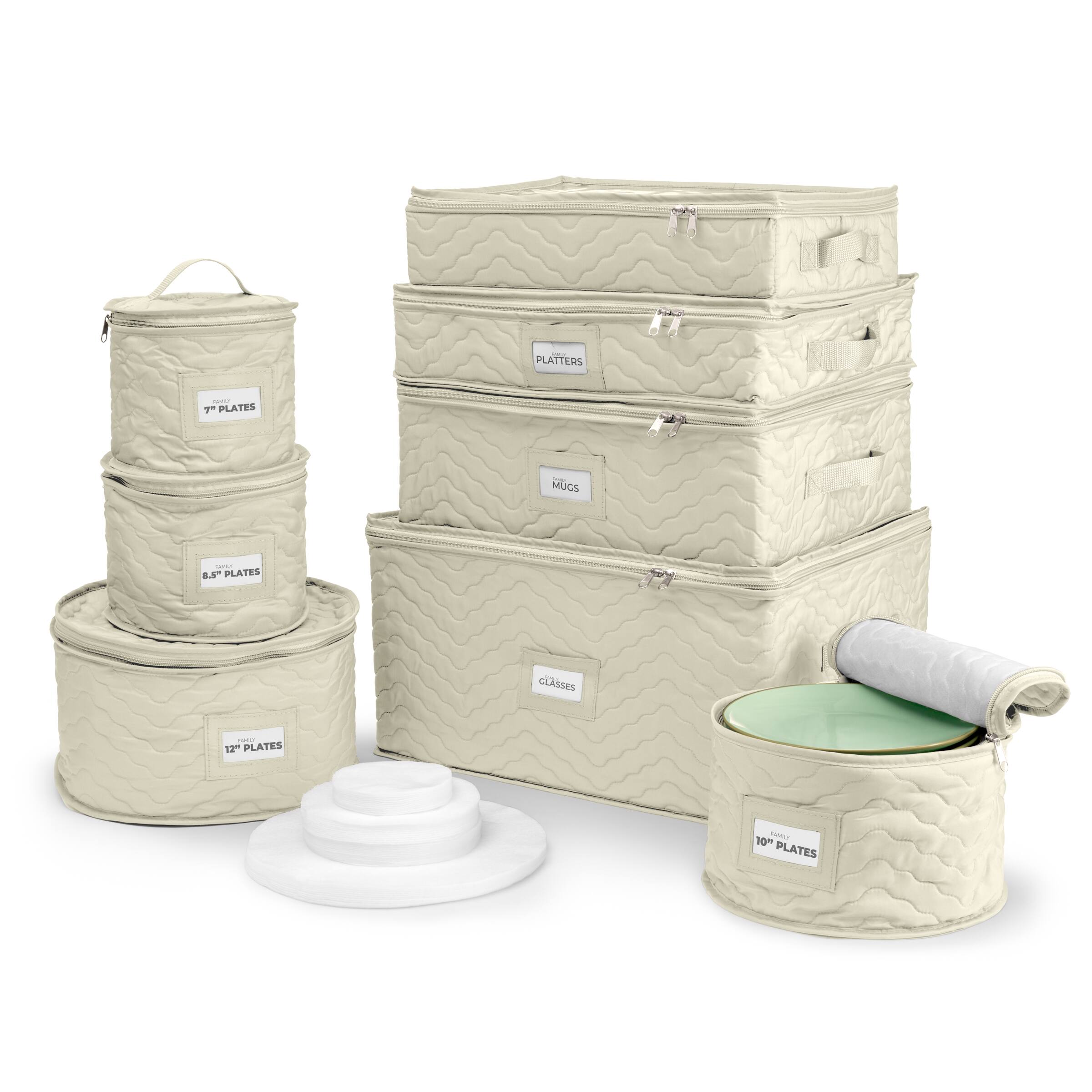 Sorbus - 8 Piece Quilted China Dinnerware Storage Cases - for Dinnerware, Mugs, Cups - Beige