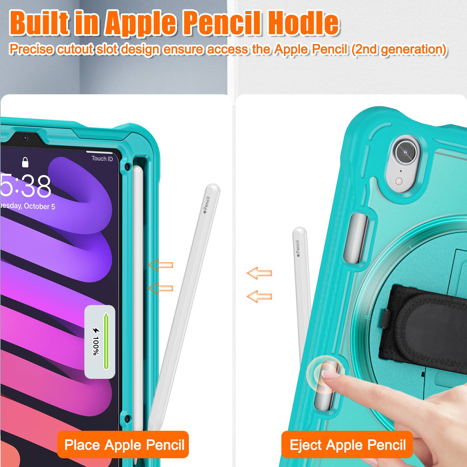 Built in Apple Pencil Hold

Precise cutout slot design ensures access to the Apple Pencil (2nd generation)

5:38
Tuesday, October 5

Place Apple Pencil

Eject Apple Pencil
