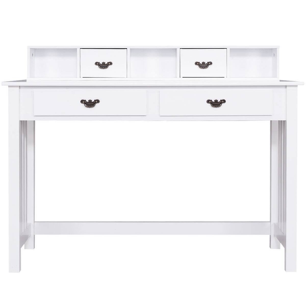 Front. Ecooso - Writing Computer Desk with 4 Drawers, Home Office Workstation with Spacious Desktop - White.