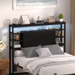 Aheaplus - Sturdy Twin Headboard with Storage, USB/Outlets & Smart LED Light - Black