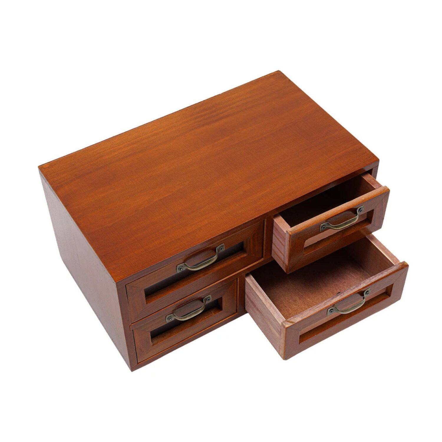 Back. Home Collection - Vintage Small Wooden Desktop Drawer Organizer – Desk Storage for Office Supplies.