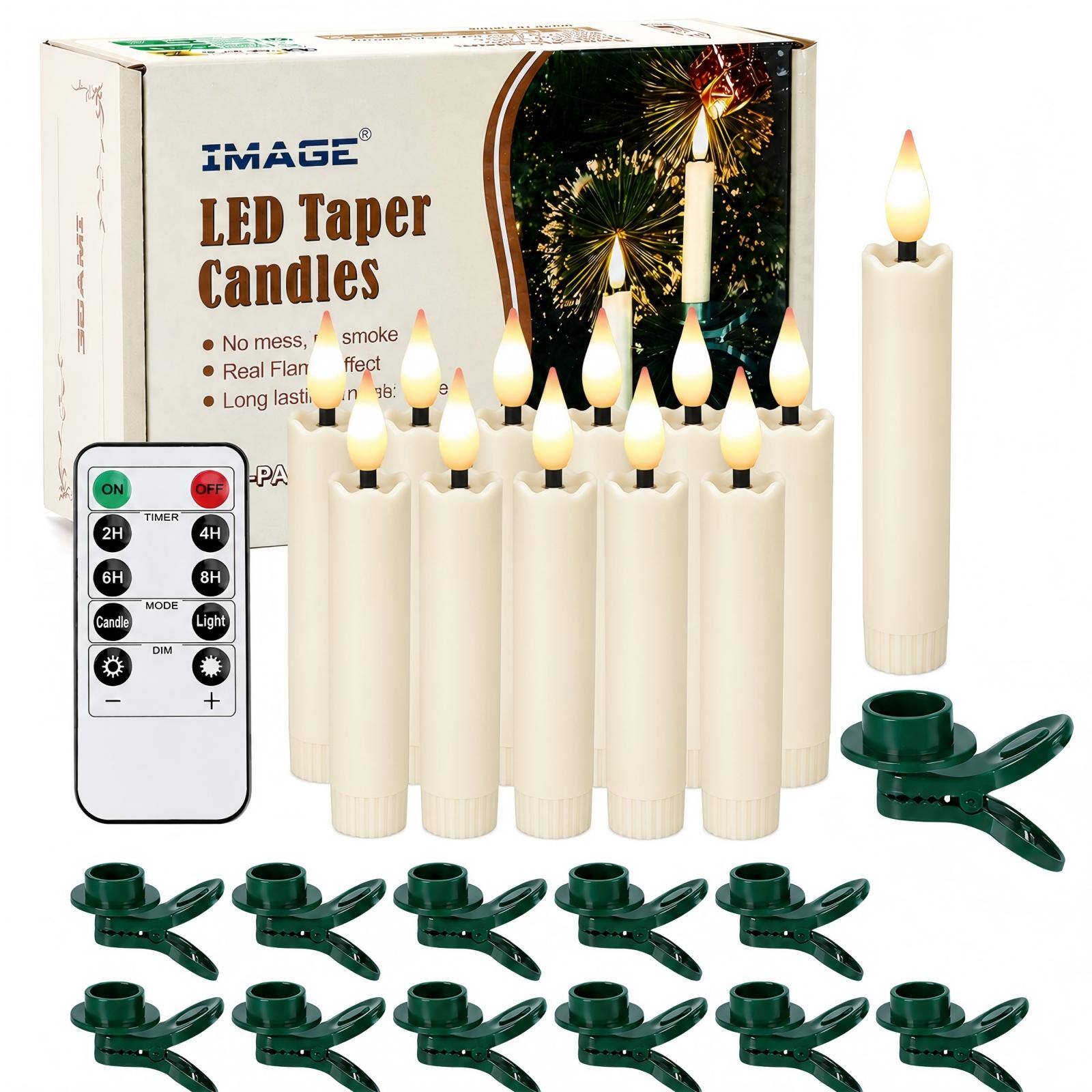 IMAGE LED Taper Candles No mess, smoke Real Flame effect n /: e . Long lasting

ON
OFF
-PA
2H
TIMER
4H
6H
8H
MODE Candle Light
DIM
-