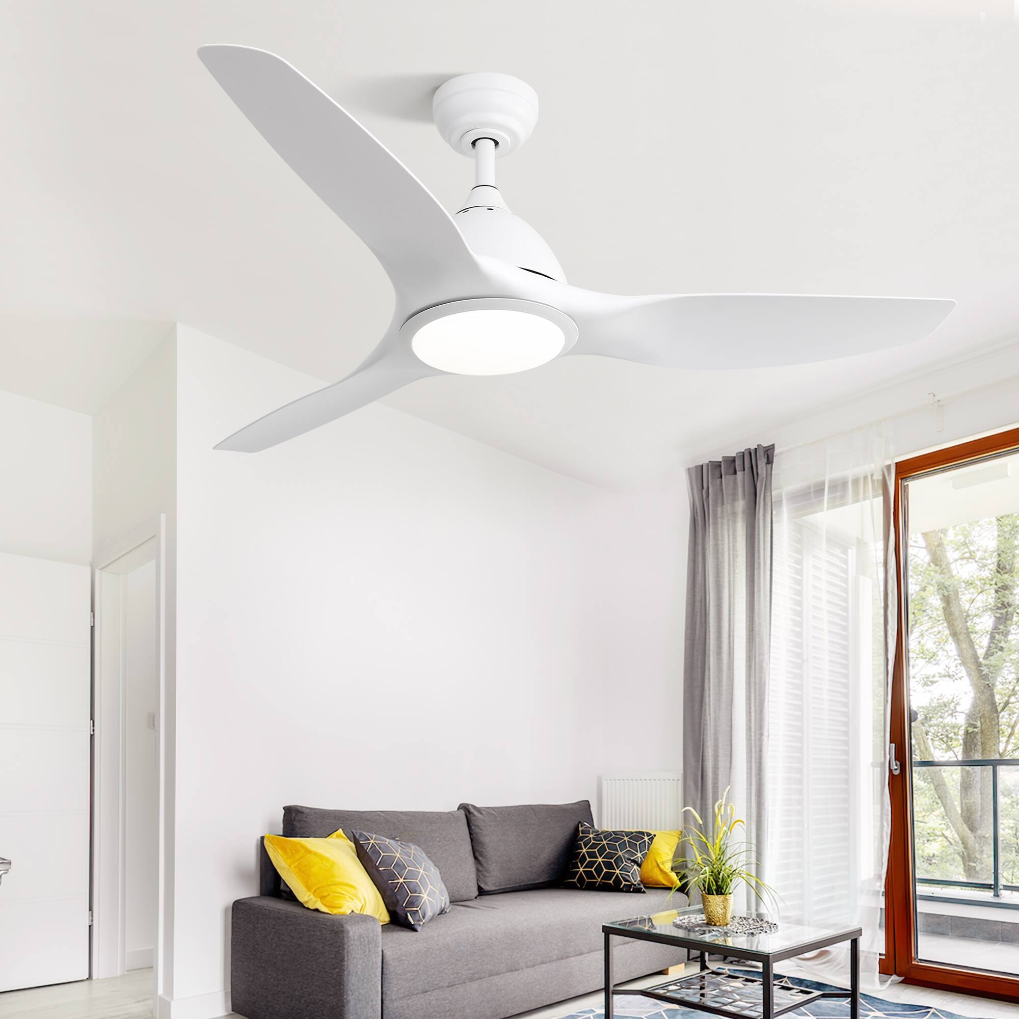 Alt View 2. Sofucor - 52" Low Profile Ceiling Fan with Remote Control DC Motor Reversible 3CCT Dimmable, Noiseless Indoor Outdoor Ceiling Fans - White.