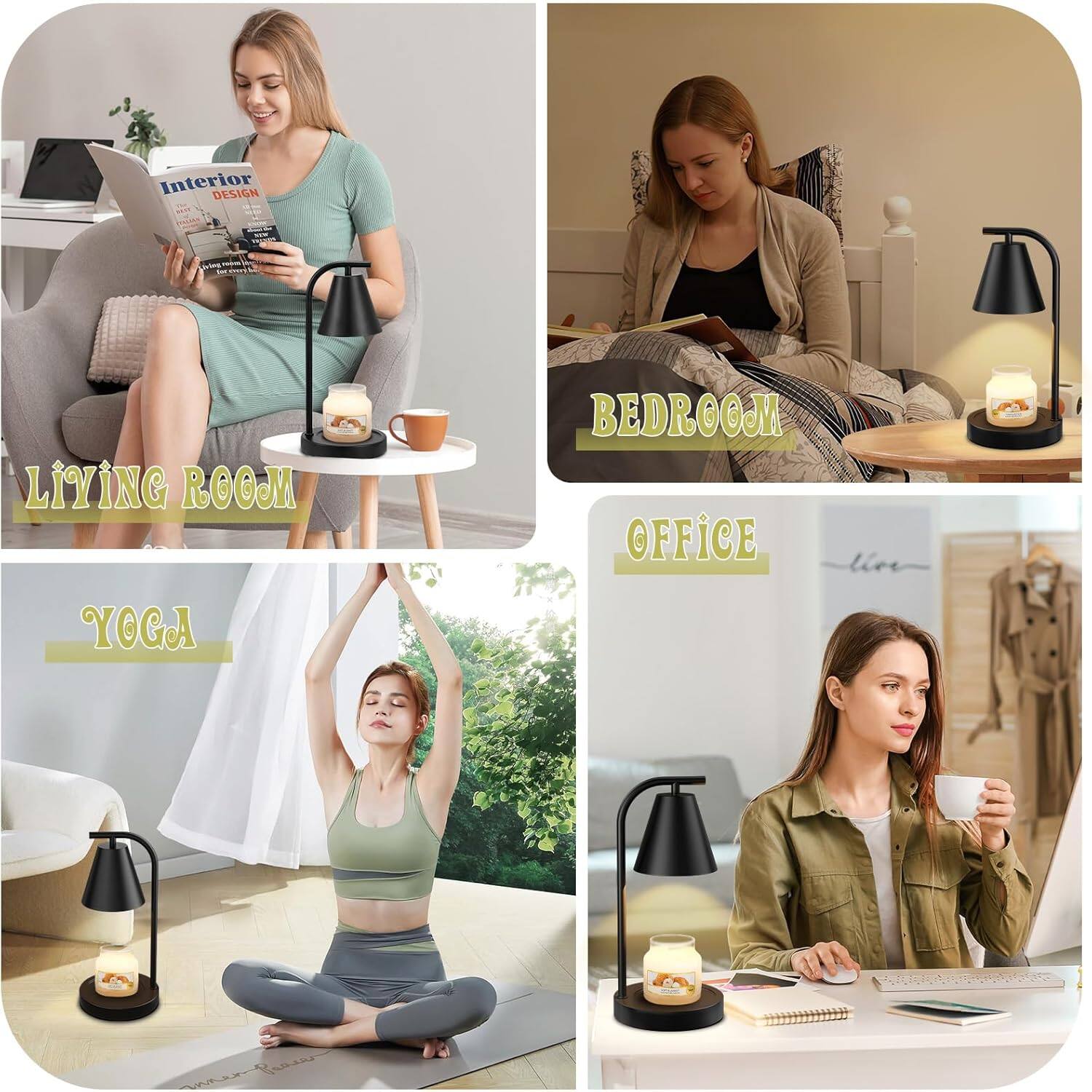 Sure, here is the corrected and grouped text:

- **LIVING ROOM**
- **BEDROOM**
- **YOGA**
- **OFFICE**