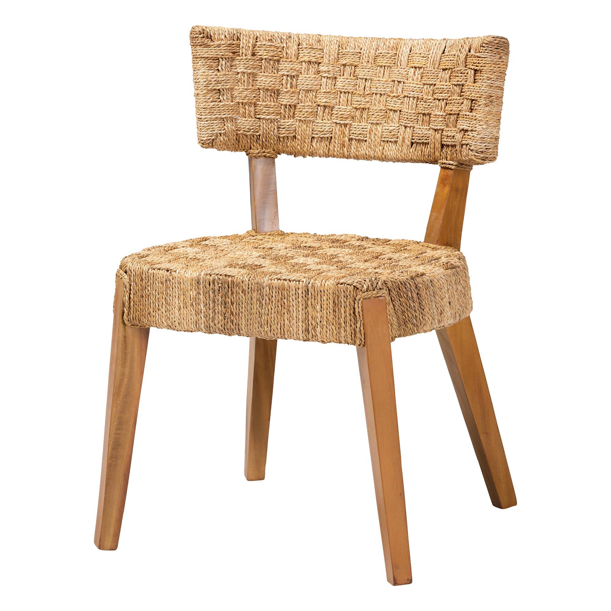 bali & pari - Sabit Bohemian Seagrass and Mahogany Wood Dining Chair - Natural/Natural Brown