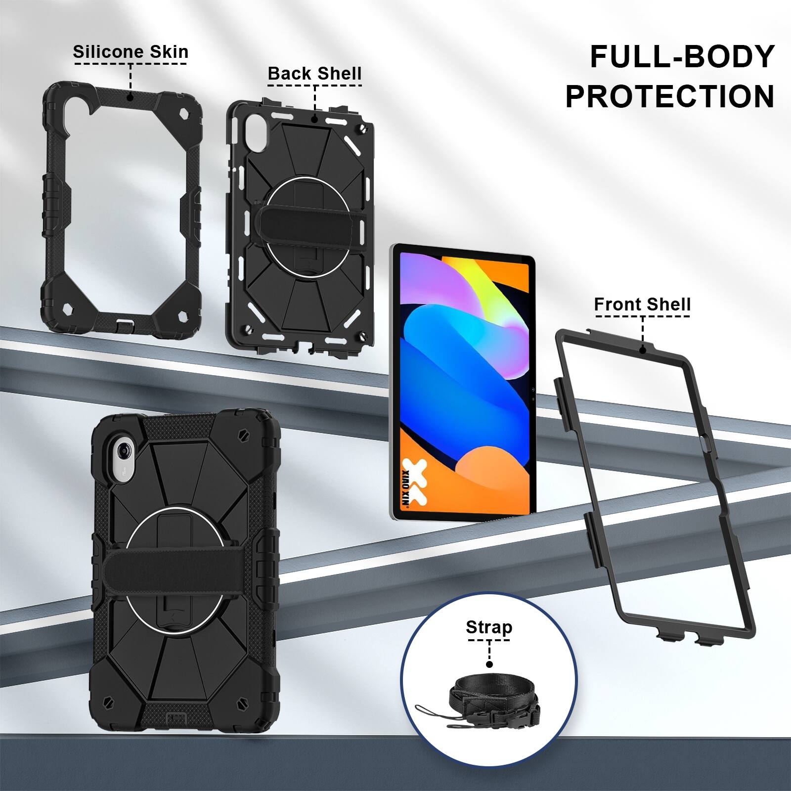 Silicone Skin  
Back Shell  
FULL-BODY PROTECTION  
Front Shell  
Strap