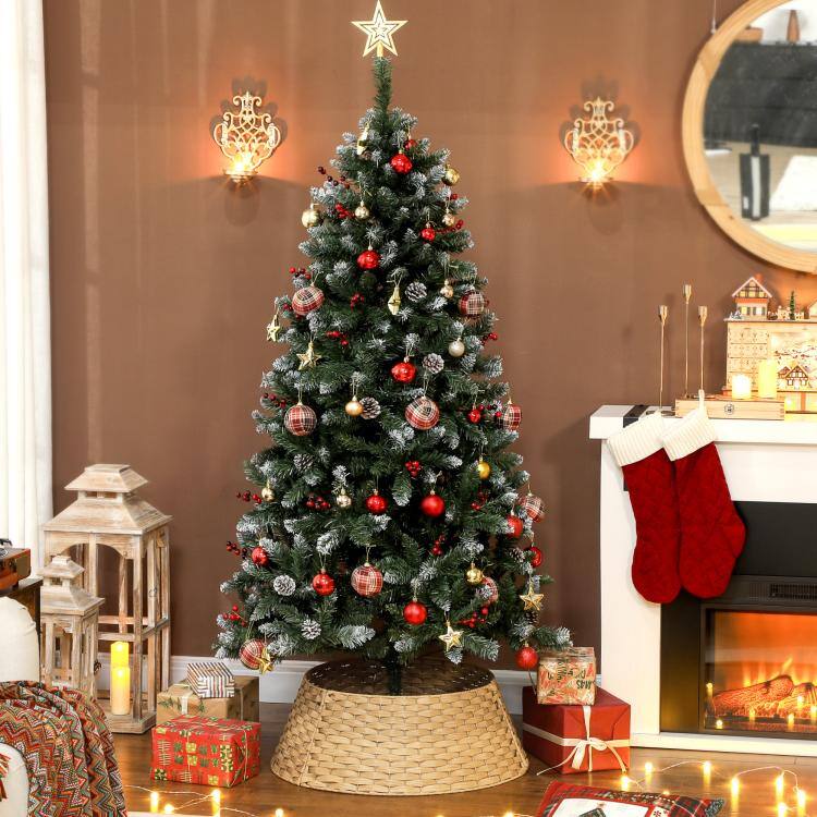 Alt View 9. PULUZ - 27 inch Rustic Christmas Tree Skirt, Plastic Woven Christmas Tree Collar for Party, Holiday, Home Decoration - Natural.