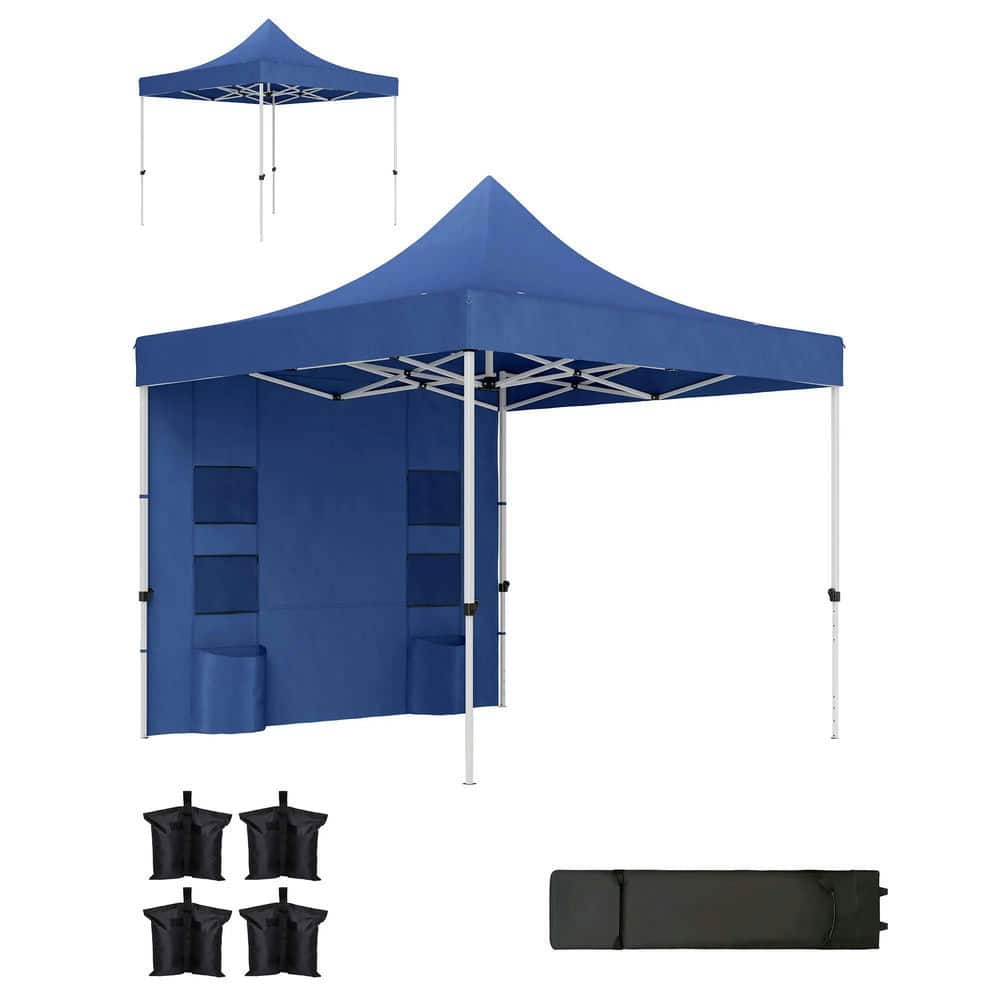 Spaco - 10' x 10' Heavy Duty Pop Up Canopy Tent with Sidewall, UPF50+ - Blue