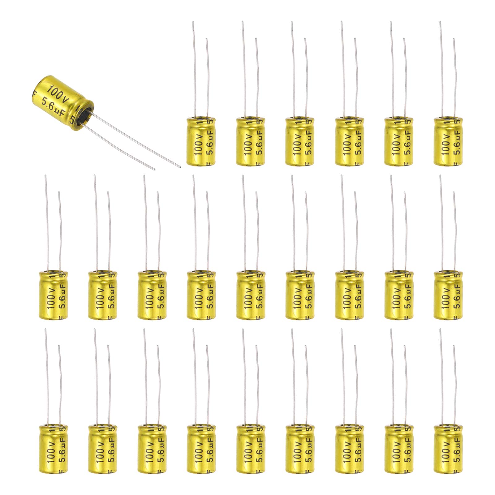 Unique Bargains - 50pcs 5.6uF 100V Non-Polarized Electrolytic Capacitor, 13x8mm Aluminum Audio Freq Divider for DIY Speaker/Car Amp - Gold
