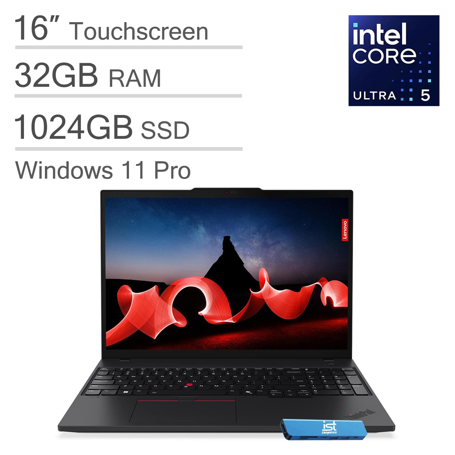 Lenovo - ThinkPad T16 Gen 3 Laptop - 16" FHD+ Touchscreen AI PC - Intel Core Ultra5 - 32GB RAM - 1TB SSD - Thunderbolt - Win11Pro - Black