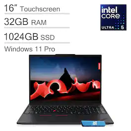 Lenovo - ThinkPad T16 Gen 3 Laptop - 16" FHD+ Touchscreen AI PC - Intel Core Ultra5 - 32GB RAM - 1TB SSD - Thunderbolt - Win11Pro - Black