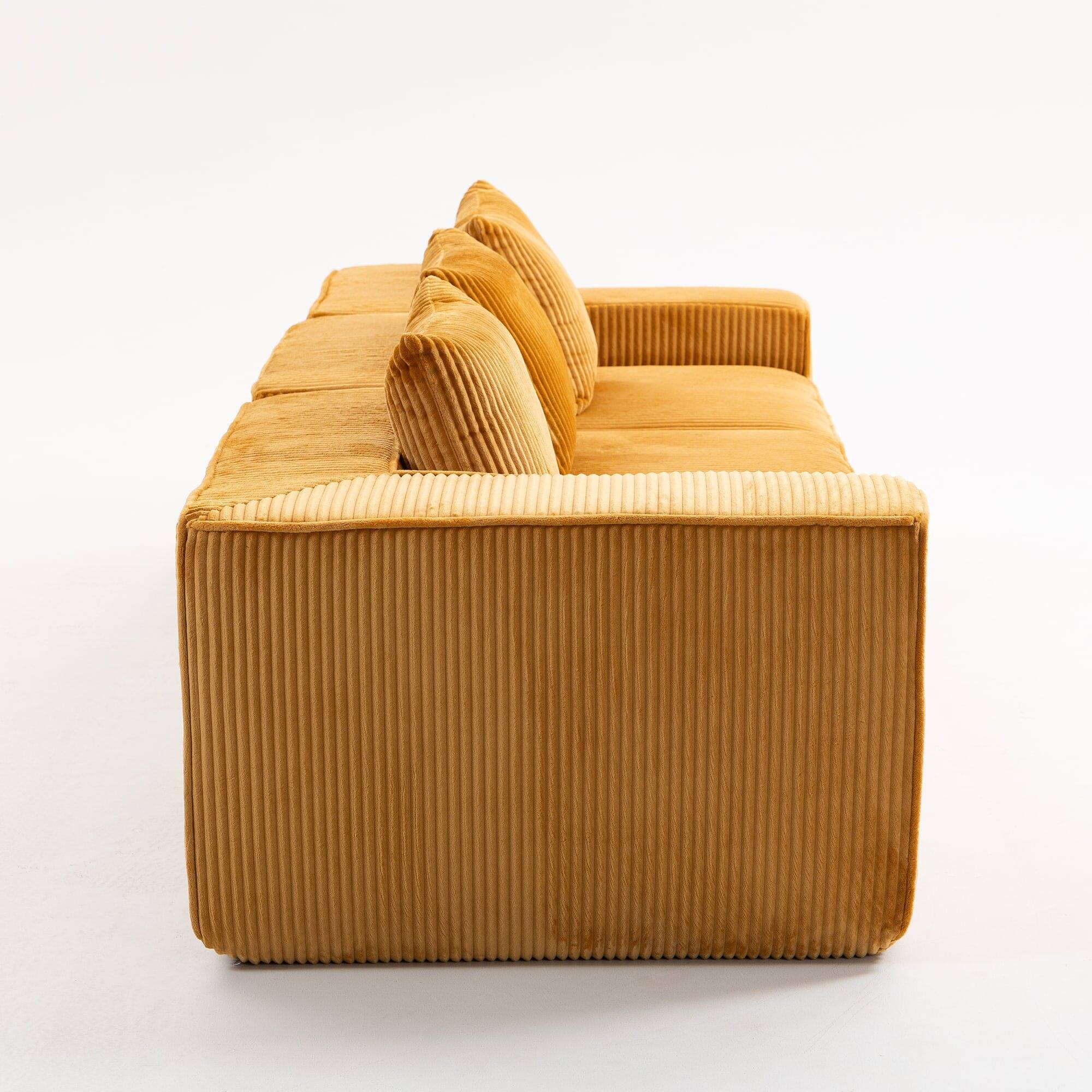 Back. Kadyn - 111" Modular Sctional Couches with Deep Seat, Compression Cloud Sofa Soft Corduroy Upholstered for Living Room Bedroom - Orange.