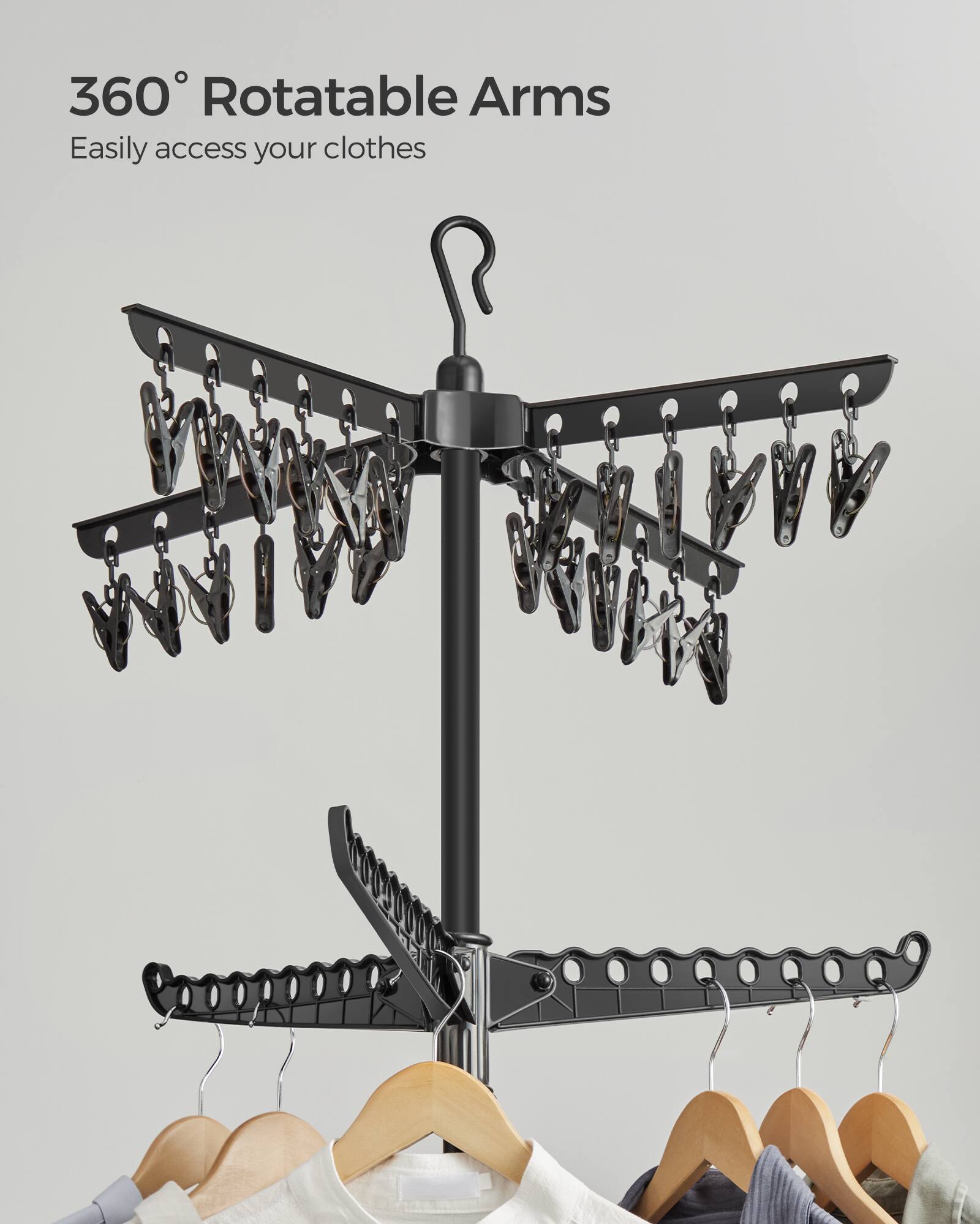 360° Rotatable Arms  
Easily access your clothes