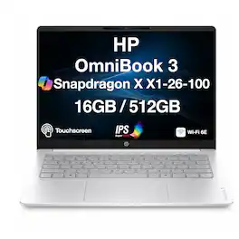 HP - Upgraded - OmniBook 3 Copilot+ PC 14" 2K Touchscreen (Snapdragon X X1-26-100, 16GB, 512GB SSD, Win11Pro) w/Dockztorm Wireless Mouse - Glacier Silver