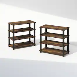 Furinno - Turn-S-Tube 4-Tier Multipurpose Shoe Rack, Set of 2 - Amber Pine/Black