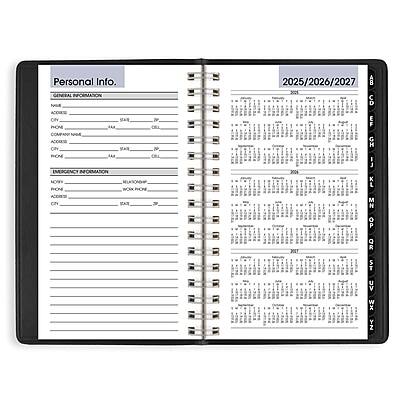 **Personal Info.**

**General Information**
- Name:
- Address:
- City:
- State:
- Zip:
- Phone:
- Email:

**Emergency Information**
- Name:
- Relationship:
- Phone:
- Address:

**Work Phone**
- Phone:

**2025/2026/2027**

**Calendar**

[Calendar layout with months and days]

**Notes**

[Space for notes]

**Contacts**

[Space for contacts]

**Notes**

[Space for notes]