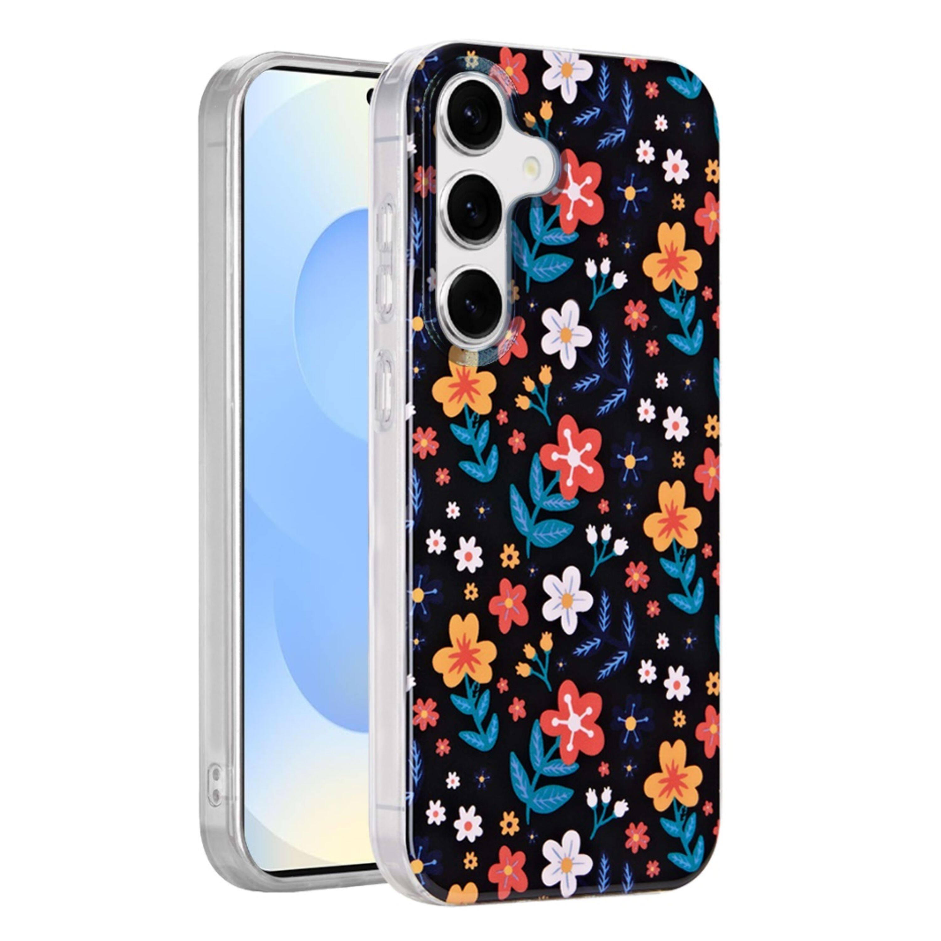 Front. Kitcheniva - Layer In Mold Design TPU Case With Tempered Glass For Samsung S25/S24 Nightly Floral - Multicolor.