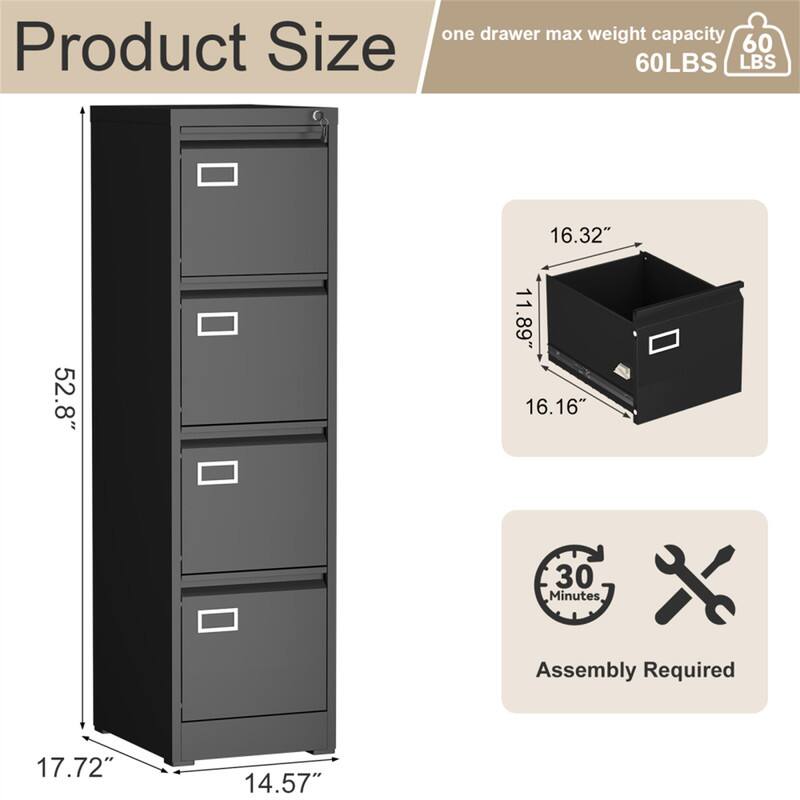 one drawer max weight capacity 60 LBS  
Product Size  
52.8" x 16.32" x 11.89" x 16.16"  
30 Minutes Assembly Required  
17.72" x 14.57"