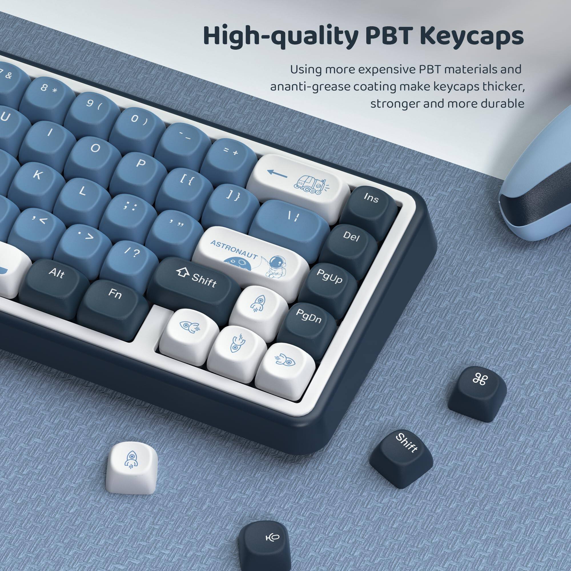 High-quality PBT Keycaps

Using more expensive PBT materials and anti-grease coating make keycaps thicker, stronger and more durable