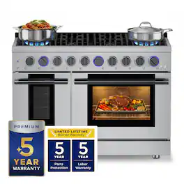 Hauslane - HausPro 48 in. 8 Burners (20,000 BTU) Freestanding Gas Range Range - Black Stainless Steel