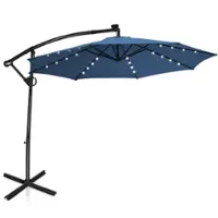 Costway - 10FT Patio Offset Umbrella Solar Powered LED 360Degree Rotation Aluminum - Blue - Front_Zoom