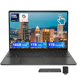 Dell - 15 15.6" FHD Touchscreen Laptop,Intel Ultra 7 255U,16GB RAM,1TB SSD+1TB Dock Set,Backlit Keyboard,Win 11 - Black
