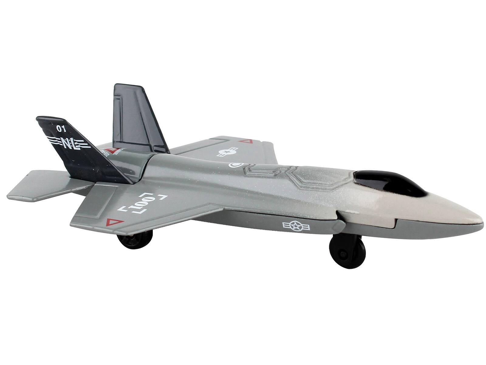 Left. Runway24 - Lockheed Martin F-35 Lightning II "Joint Strike Fighter" Gray Diecast Model with Runway Section by Runway24 - Gray.