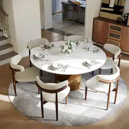 POVISON - 59" Modern Round Dining Table for 6 White Glossy Sintered Stone Tabletop with Bronze U-shaped Steel Base - White Glossy Sintered Stone with Bronze Steel Base