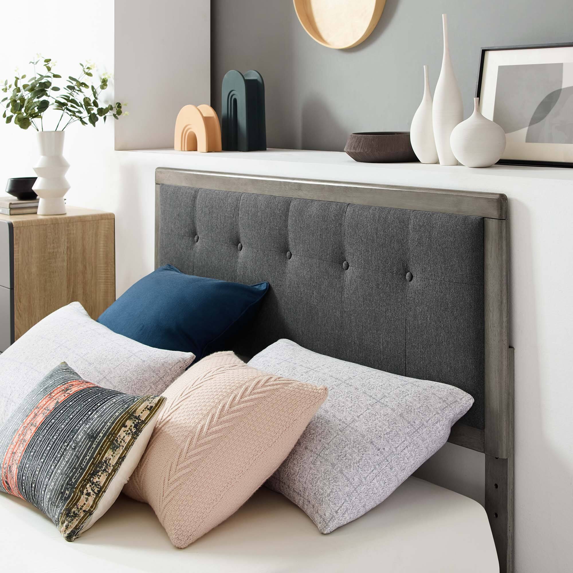 Alt View 4. Modway - Willow Wood Platform Bed With Angular Frame - Gray Charcoal.