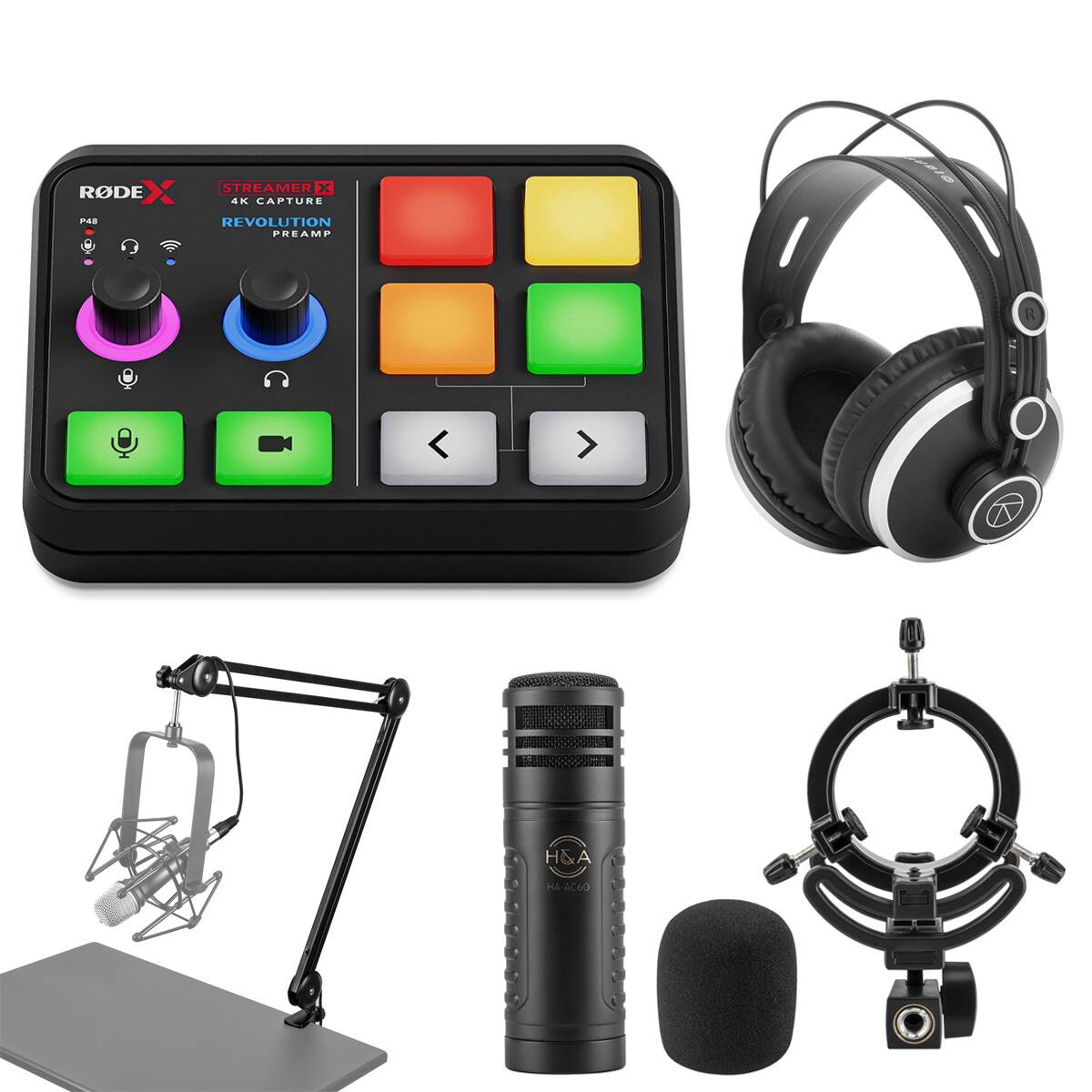 RODE - X Streamer X Audio Interface and Video Streaming Console Bundle with Broadcast Arm, Mic, Headphones