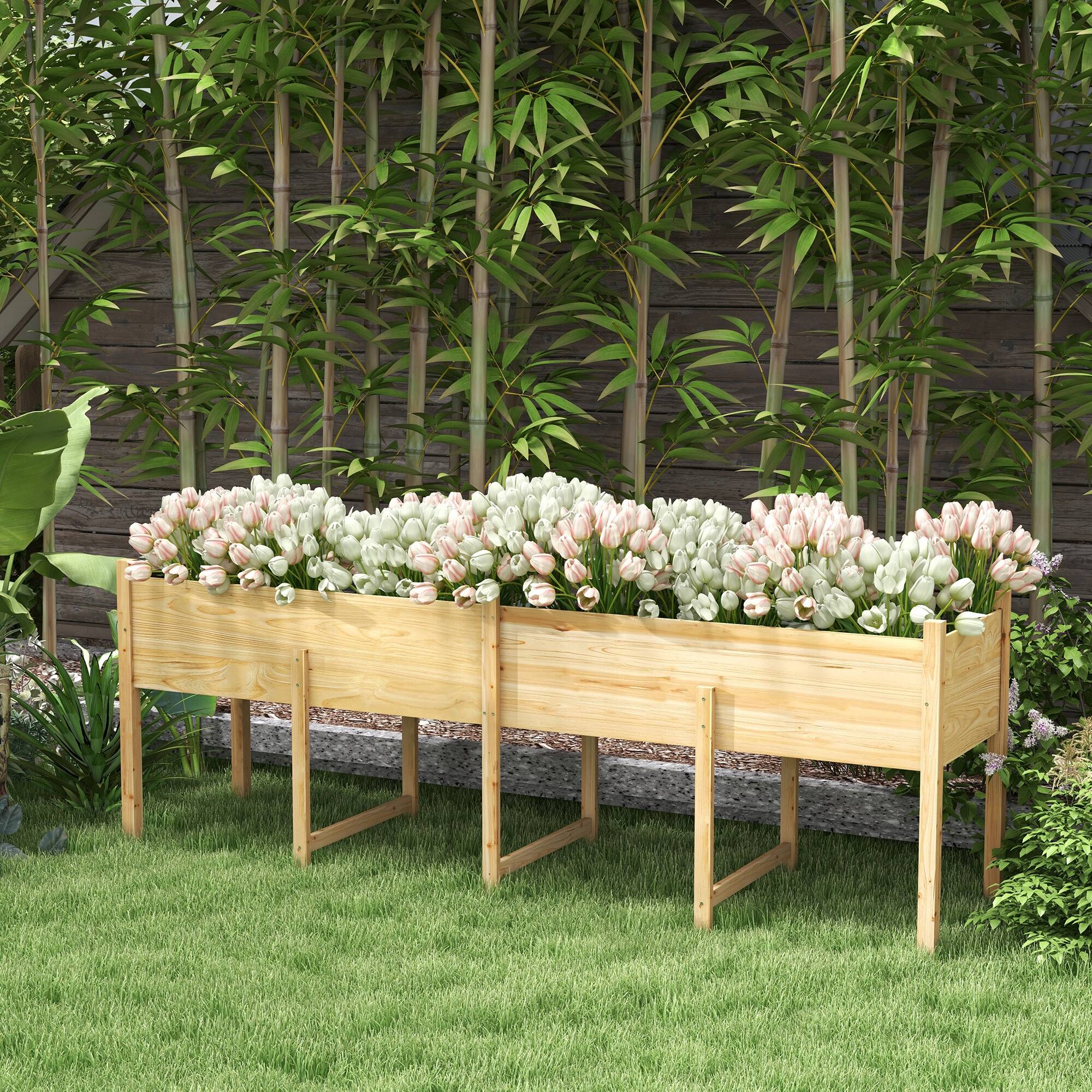 Alt View 1. Outsunny - Raised Garden Bed, Large Elevated Planter Box with Legs, Bed Liner and Drain Holes - Natural Wood.