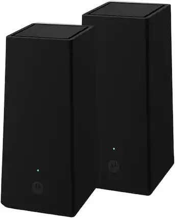 Front. Motorola - MQ20 WiFi 6E Router with Easy Mesh, Tri-Band 8.4 Gbps Speed, 3000 sq. ft Coverage, Black, Dual Pack - Black.