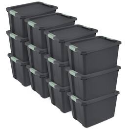Sterilite - 12 Pack 20 Gallon Latch Tote, Stackable Plastic Storage Bin Container - Gray/Green