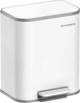 Songmics Home - 5.2-Gallon (20L) Stainless Steel Garbage Bin with Lid Soft Close and Stay-Open Function - White